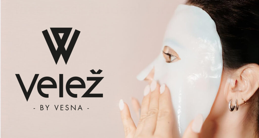 A woman is wearing a Velez by Vesna intense hydration face mask in Dallas, TX. 